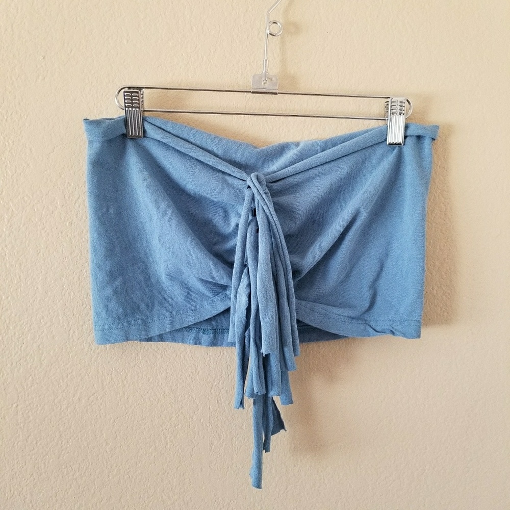 Light Blue, Fringe-tied Tube Top